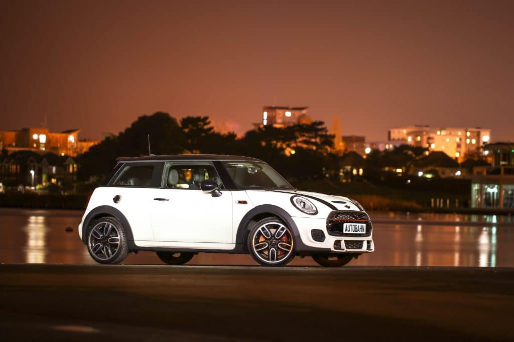 A white Mini after receiving servicing at Autobahn in Dudley